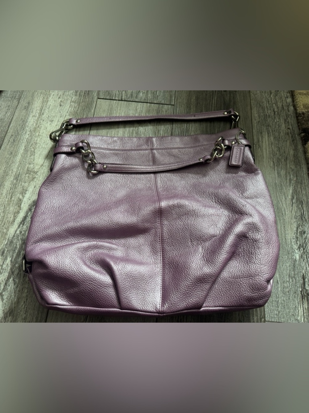 Coach Lavender Purple Pebbled Leather Shoulder Bag with Chain Accents